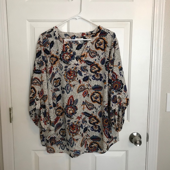 Maurices Atwood Paisley 3/4 Sleeve V-Neck Popover Blouse Size XXL White Blue - Picture 2 of 7